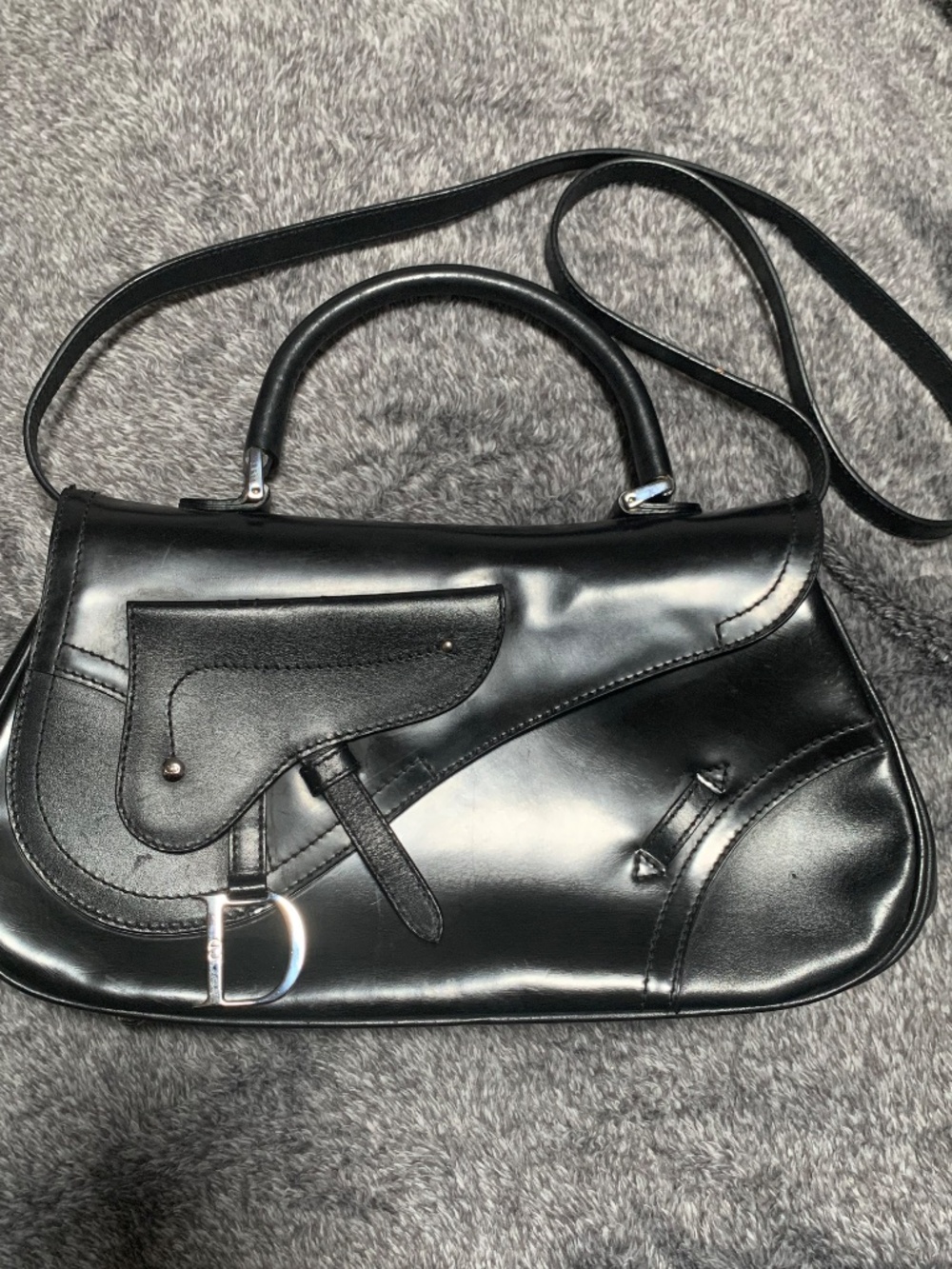 Vintage Christian Dior Black Smooth Leather Baudrier Saddle Bag - Rare Galliano - Picture 2 of 16